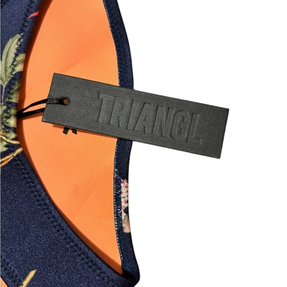 triangl swimwear Navy Floral Bikini Bottom with Coral Accents
